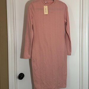 NWT Pink Textured Long Sleeve Bodycon Dress